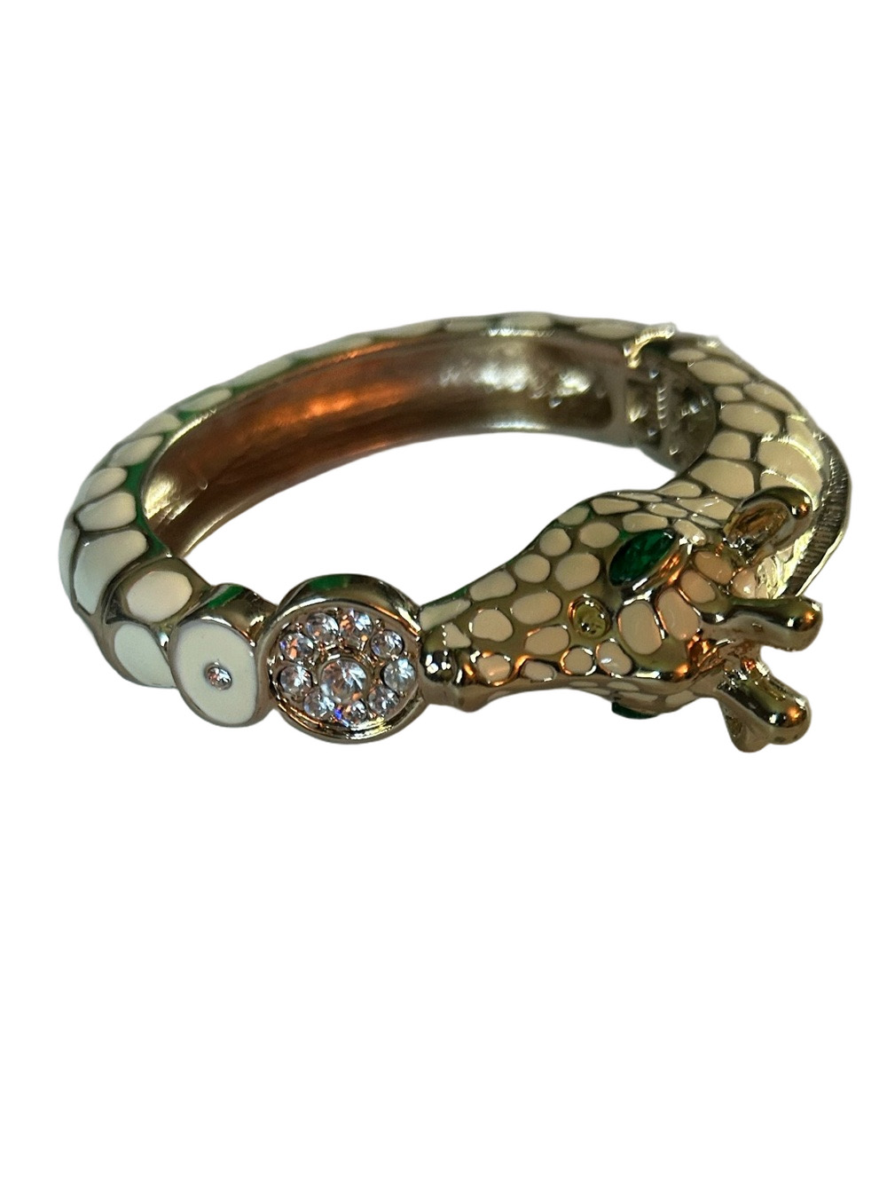 Banana Republic hinged bangle cream gold giraffe design with green stone eyes.